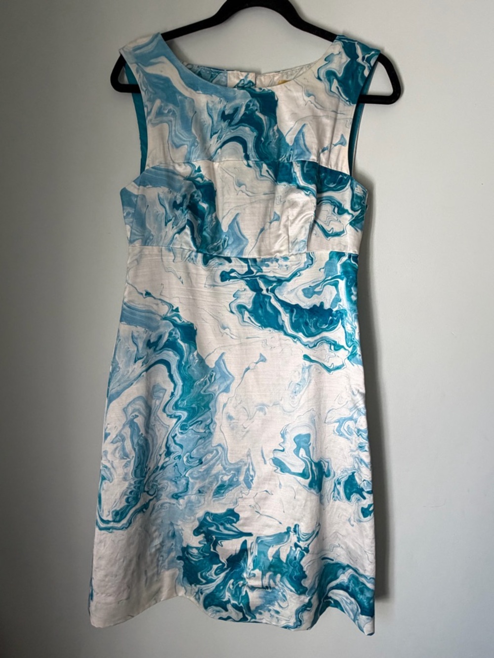 Maeve Anthropologie Silk Blend Marble Print Shift Dress Blue White Size 6
